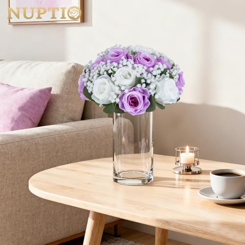 NUPTIO Flower Balls for Table Centerpieces: Purple & White Artificial Rose - Image 3