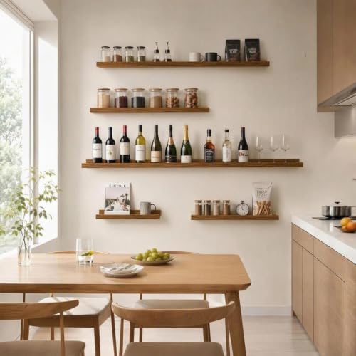 24inch Long Floating Shelves for Wall Decor, 5-Set Shelves with Lip, Brown - Image 6