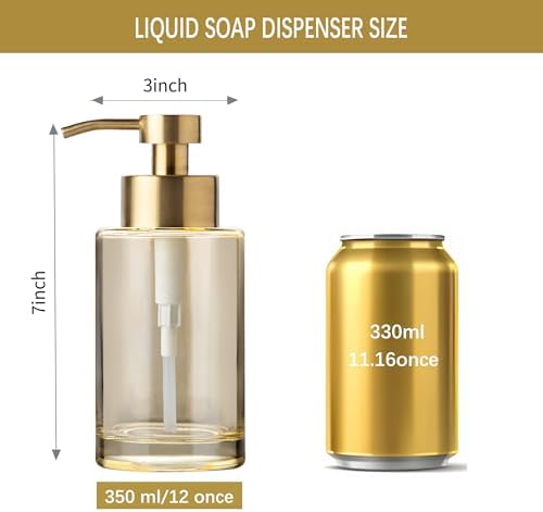 Enra Thick Glass Soap Dispenser, Gold Liquid Hand Bathroom Soap Dispenser - Image 4