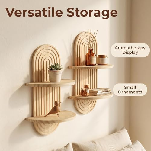 LIYAOLI Boho Plant Wall Shelf Set of 2, Floating Shelves for Bedroom Decor - Image 6