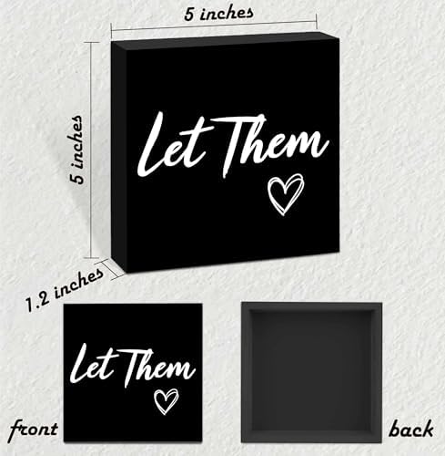 Let Them Wooden Sign, Mental Health Quote Farmhouse Wood Box Sign 5 X 5", Let Them Office Desk Accessories for Cubicle Decor, Office Gifts for Coworkers Women, Office Decorations for Work (Black) - Image 2