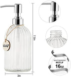 MOCLIF 16 OZ Soap Dispenser，Tempered Glass Clear Vertical Stripe with 304 Rust Proof Stainless Steel Pump Refillable Liquid Hand Soap Dispenser，for Bathroom, Kitchen, Dish Soap，Lotion (Clear) - Image 2