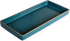 10 x 5 Ceramic Bathroom Tray for Countertop, Decorative Vanity Tray for Dresser Tops, Small Rectangular Trays for Perfume, Candle, Jewelry, Cosmetics (Green) by HANKOR