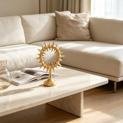 10" Modern Abstract Decorative Sculpture, Dining Living Room Desk Decor,Geometric Home Decor Statues,Shelf Top Decor Aesthetics, Golden - Image 2