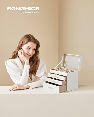 SONGMICS Jewelry Box Organizer, 4-Layer Storage with 3 Drawers, Glass Lid - Image 2