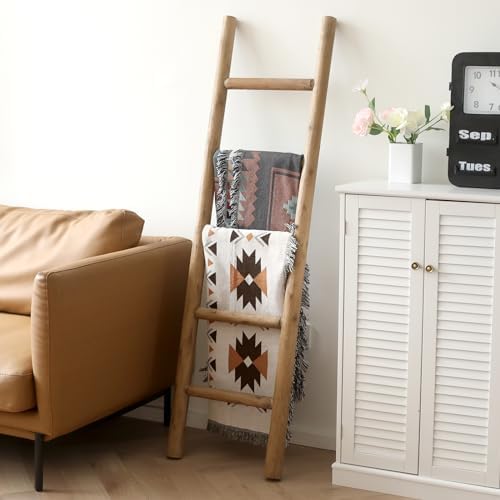 FUIN Blanket Ladder, 57in Rustic Solid Wood Decorative Ladder, Brown - Image 6