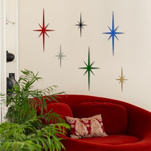 4 Pcs Star Wall Art for Home Decor Living Room Bedroom Office Metal 3D,Bling,with Hanging Hook Starburst Midcentury Sculpture Retro Gallery Accent Celestial -Gold 16.5in/9.4in - Image 2