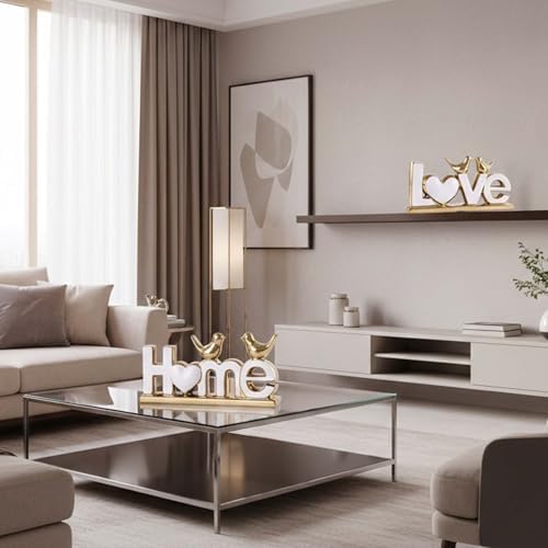 Love Sign Decor,Gold Room Decor Aesthetic, Knick Knack Shelf,Bird Decor, Boho Bookshelf,Abstract Statue,for Living Room,Bedroom, Contemporary Tv Stand Set of 2 (2, Gold White) - Image 5