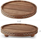 Round Wooden Decorative Tray Coffee Table Tray Home Decor 11.8"Strip Rustic - Image 2