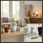 Smadeer Black and White Owl Statue, Small Resin Owl Boho Shelf Decor - Image 4