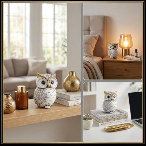 Smadeer Black and White Owl Statue, Small Resin Owl Boho Shelf Decor - Image 4