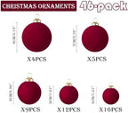 46Pcs Velvet Christmas Ball Ornaments Set - Flocked Shatterproof Christmas Tree Decorations Classic Hanging Ornaments with Rope for Xmas Wreath Holiday Home Decor (Multi-Size, Burgundy) - Image 2