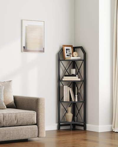 CHOEZON 4-Tier Corner Shelf, Industrial Corner Bookshelf, 47.6" Corner Storage Stand, Plant Stand Display Shelf, Corner Bookcase for Bedroom, Living Room, Home Office, Black TCJ09BB - Image 5