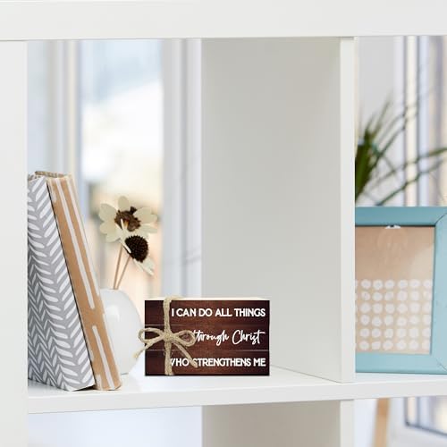 Decorative Books for Home Decor, Wood Book Stack for Table Decor, I Can Do All Things Through Christ Who Strengthens Me Decoration Books for Office Shelf, Farmhouse Stacked Books Decoration (L73) - Image 5