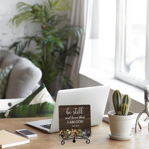 Inspirational Christian Desk Decor, Be Still And Know That I Am God Rutsic Sign, Desk Decorations For Office Home Living Room Bathroom, Eucalyptus Shelf Decor, Wooden Plaque With Stand (06) - Image 5