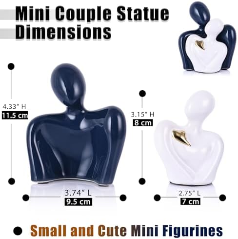 Mini Couple Ceramic Small Statue, Romantic Couple Figurine for Home Decor, Tv Stand, Living Room Nick nacks, Dresser for Bedroom, Shelves, Valentine, Items for Wedding Decor (Blue White and Gold) - Image 3