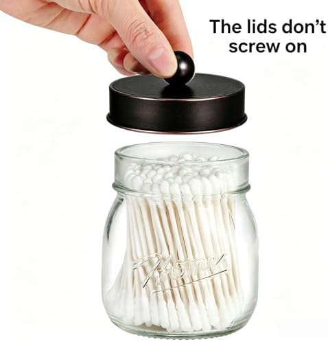 SheeChung 3 Pack Glass Mason Jar Qtip Holder with ORB Stainless Steel Lids - Image 3