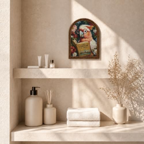 Book Lover Decor Arched Wooden Frame Tabletop Sign, Funny Reading Bird Bookshelf Decor for Desk Shelf and Reading Nook, Vintage Floral Parrot Art Accent - Image 7
