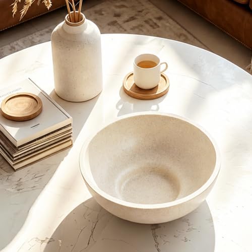 10" Large Decorative Bowl for Entryway Table with Pedestal, Stone Beige - Image 6
