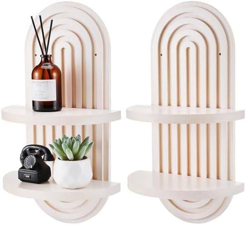 Wenqik 2 Pcs Boho Wall Shelf Rainbow Arch Wooden Floating Shelf, White by Wenqik