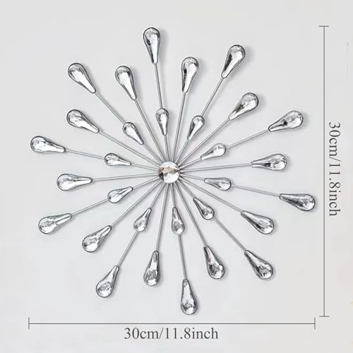 DXYAKY Set of 3 Silver Starburst Metal Wall Art Decor, 11.8 Inch Sparkling Diamond Star Jeweled Teardrop, Elegant Rhinestone Crystal Home Decor Accents, Living Room Bedroom Decorative Wall Sculpture - Image 5