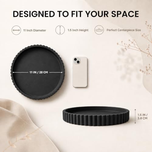 11-Inch Concrete Round Tray Home Decor for Coffee Table Decor - Round Coffee Table Tray - Circular Kitchen Island Trays - Decorative Trays- Black - Image 2