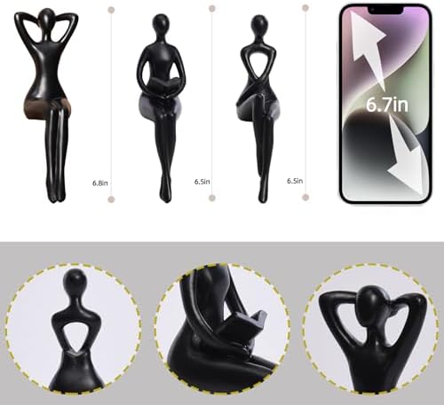 Quoowiit Black Thinker Statue Book Shelf Decor, Minimalist Modern Home Decor Collectable Figurines Office Desk Unique Coffee Table Decorations for Living Room 3 Piece - Image 4