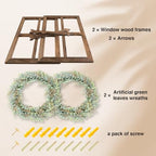 WAKOSAN Rustic Wood Window Frame Wall Decor with Wreath & Arrows - Image 3