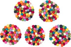 Round Felt Ball Coasters - 100% Merino Wool Table Coasters - Felt Coaster Pads, Absorbent Trivet for Drinks - Heat Resistant, Thick & Durable Hand Felted - Woolygon - Multicolor Set of 5 (Rainbow) - Image 7