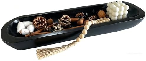 Wooden Dough Bowls Decorative，Rustic Bread Long Bowls Decor Wood Tray, Hand Carved For Table Centerpiece Decor, Home Decor (20 * 6 * 2 inch Black) by BEDAZE