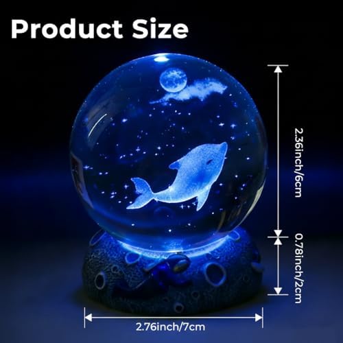 Dolphins 3D Crystal Ball 2.4in Oceans Glass Sphere Gifts for Girls, Boys - Image 2