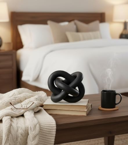Wood Knot Chain Link Decor, 3 Link Boho Wooden Hand Carved Decorative, Handcrafted for for Coffee Table Entryway Modern Farmhouse Shelf Decoration (Black) - Image 3