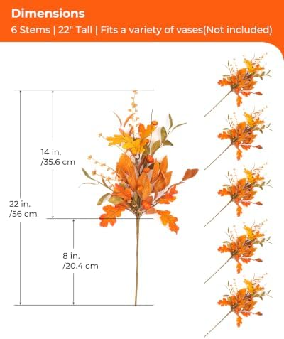 6-Pack Artificial Fall Mixed Foliage Stems for Vase Pumpkin Bouquet - Image 5