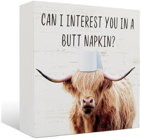 Highland Cow Bathroom Decor - Funny Bathroom Decor, Rustic Western Highland Cow Wood Sign, 5 X 5 Inches by Unknown
