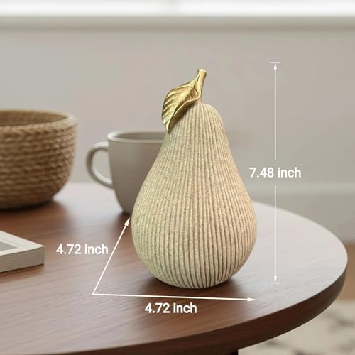 Desert Sand Pear Figurine with Gold Leaf, Textured Resin Fruit Sculpture, Minimalist Neutral Home Decor Statue for Kitchen Counter, Coffee Table & Shelf Decor - Image 3