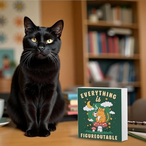 Inspirational Office Desk Decor Everything Is Figureoutable Sign Motivational Gifts For Women Kids - Mental Health Decor Funny Cat Coffee Desk Art Calming Corner Decorations For Classroom - Image 5