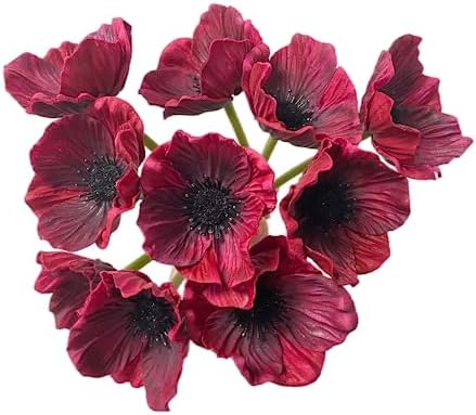 10 pcs Wine Red Artificial Flowers Poppy Flowers,11" Faux Flower Stems by Unknown