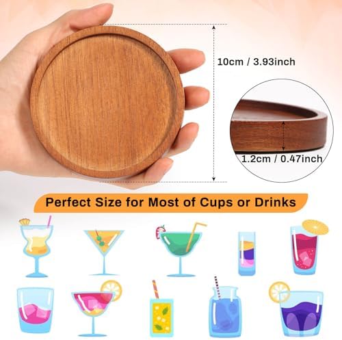 Mckanti Wooden Coasters Set of 6 with Holder, Acacia Wood Drink Coasters for Farmhouse, Patio, Bar Decoration - Image 3