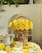 Coferset 10 Pcs Fake Silk Roses with Long Stems,Yellow - Image 3