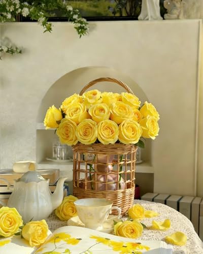 Coferset 10 Pcs Fake Silk Roses with Long Stems,Yellow - Image 3