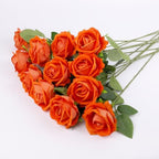 12 Pcs Artificial Rose Flowers, Silk Roses with Long Stems, Realistic Fake Roses for Wedding Centerpiece Party Home and Office DIY Decor, Orange by Solivya