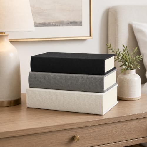 DECOR4SEASON Set of 3 Modern Linen and Wood Decorative Faux Book Boxes, 10" - Image 6