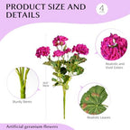 Artificial Geranium Flowers for Outdoors 19.6" Geraniums Artificial Flowers Realistic Faux Geraniums for Outdoor Planters Silk Geranium Indoor Fake Flowers Porch Home Decor No Vase (4PCS，Purple Red) - Image 2