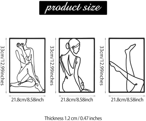 CHENGU 3 Pieces Metal Minimalist Abstract Woman Wall Art Line Drawing Wall Art Decor Single Line Female Home Hanging for Kitchen Bathroom Living Room - Image 4