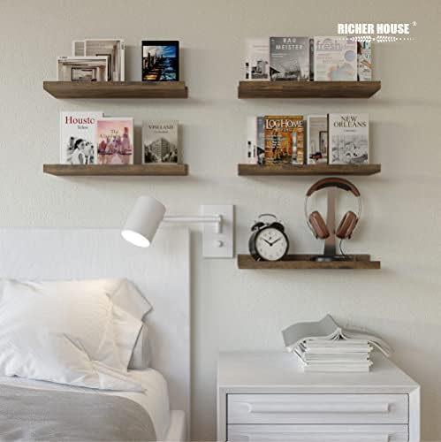 RICHER HOUSE 5-Set Floating Shelves with Lip, Brown Wall Mounted Wood Shelf - Image 2
