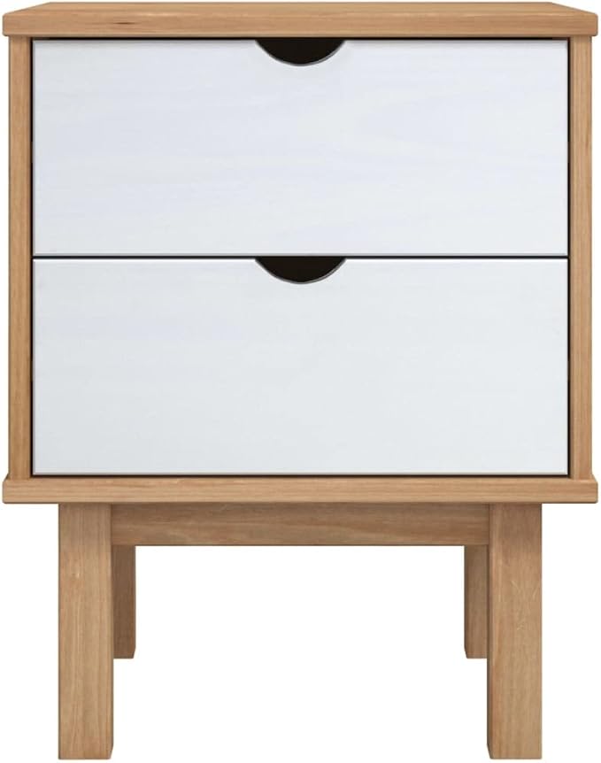 Scandinavian Style Bedside Cabinet Brown and White Solid Pine Wood, Engineered - Image 4
