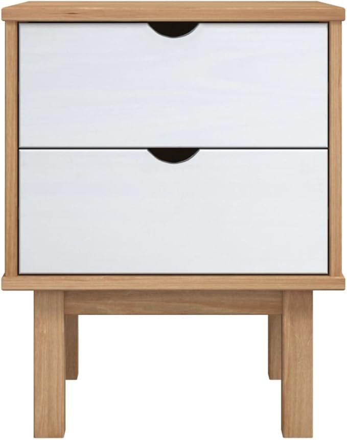 Scandinavian Style Bedside Cabinet in Brown and White, Solid Pine Wood and - Image 4
