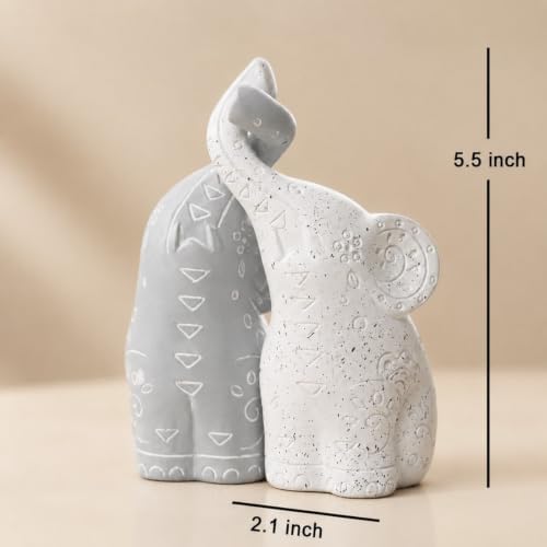 OwMell Set of 2 Loving Elephant Statue Figurine, 6" Elephant Ring Holder - Image 7
