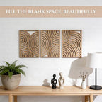 qmmp Modern Wooden Wall Sculptures - Set of 3 - Home Decor Accent - Large Wall Art for Living Room, Bedroom, Office - Easy Installation (Oak, Medium - Orbit) - Image 3