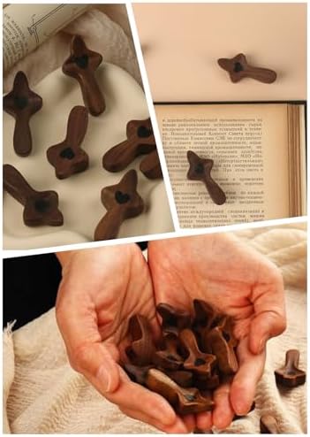 zyphonic Pocket Wooden Cross, Black Walnut with Heart Design, Religious Comfort Gift with Organza Bags Christian Encouragement Gift Handheld Stress Relief (10) - Image 6